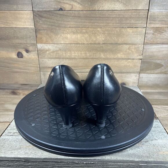 AGL Womens 38 EU/8 US Cap Toe Pumps Heels Nude Black Leather Patent Round Toe - Picture 3 of 10